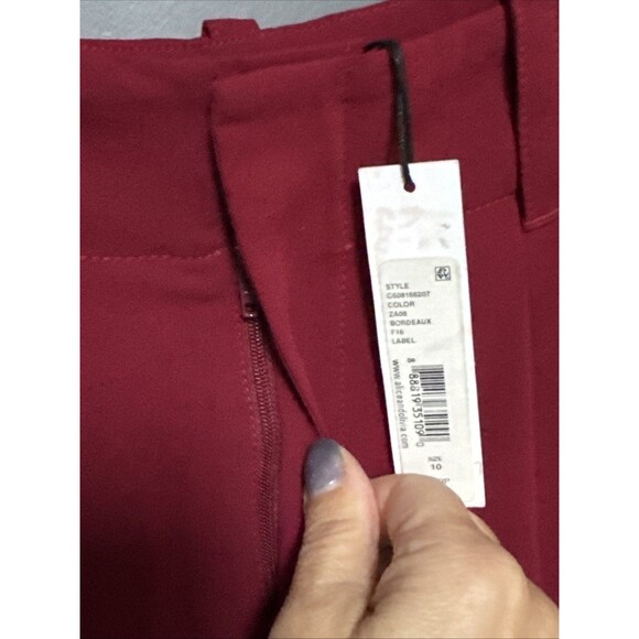 NWT Alice + Olivia Dylan Size 10 High Waisted Wide Leg Trousers Wine Red Bordeau - Picture 12 of 14